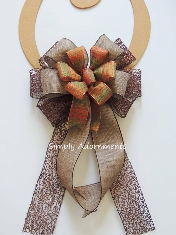 Fall Colors Wreath Bow, Brown Fall Ombre Wreath bow, Fall Thanksgiving Bow, Farmhouse Fall Bow, Farmhouse Door Bow, Autumn Wreath Decoration