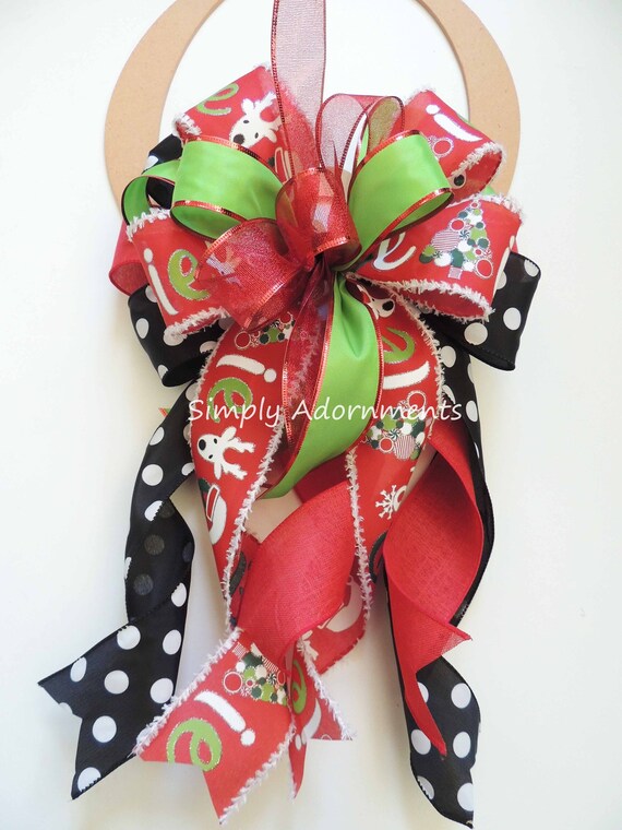 Red Green Christmas deer Bow, Whimsical Winter deer Christmas bow, Christmas Reindeer Wreath Bow, BELIEVE Christmas Tree Topper, Tree Bow