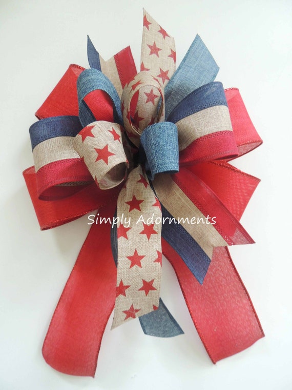 Vintage Stars and stripes bow, Patriotic farmhouse wreath bows, Patriotic Farmhouse sign Door Bow Farmhouse July 4th bow, Wreath attachment Il_570xn