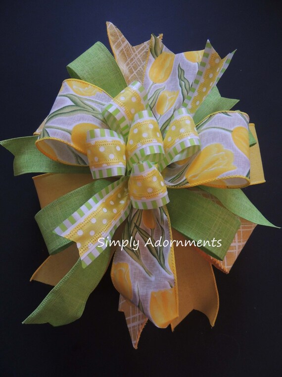 Yellow Green Spring Wreath bow, Spring Flower Door Bow, Spring Yellow Flower Lantern Bow, Tulip Wreath Bow, Yellow Green Spring Shower Decor