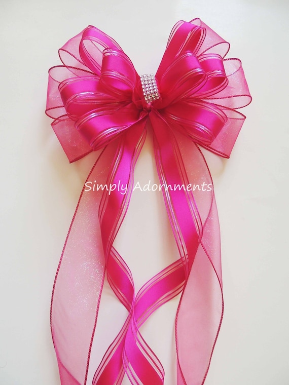 Xlarge Pink Wedding bow, Hot Pink Wreath bow, Fuchsia Pink Pew Bow, Pink Church Pew Bow, Xlarge Pink Wedding Chair Bow, Pink Ceremony bow