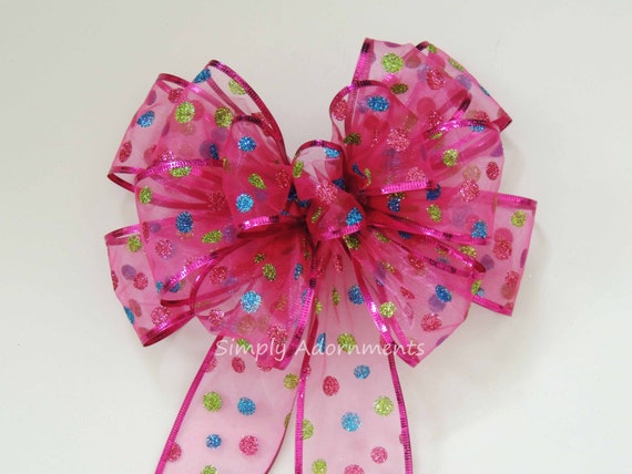 Pink Christmas Bow, Sparkle Christmas Polka Dots Bow, Christmas Polka Dots Bow, Pink Lantern Bow, Wreath Bow, Christmas tree bow, gift bow