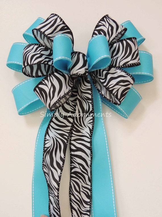 Turquoise zebra bow, Blue Zebra Baby Shower, Blue Zebra gift bow, Zebra Birthday Party Decor, Blue Safari Baby Shower bow, Zebra party decor