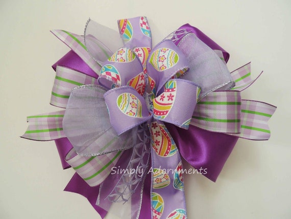 Purple Easter Eggs Bow, Purple Spring Bow, Purple wreath bow, Lavender Lantern Bow, Purple Spring Door bow, Gift Basket Bow, Purple Door Bow