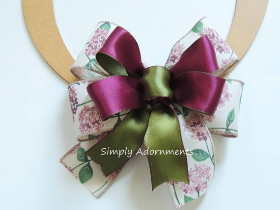 Burgundy Flowers bow, Hydrangea Wreath bow, Burgundy Moss green wreath bow, Fall Door Bow, Thanksgiving Wreath bow, Hydrangea Gift Bow
