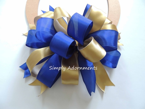 Royal Blue Gold Bow, Blue Gold sign bow, Blue gold wreath bow, Royal Blue gift basket Bow, Centerpiece Bow, Lantern bow, Porch sign bow