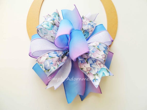 Tulip Wreath bow, Spring Flower Bow, Blue Purple Accent, Lanterns, Wreaths Decor, Spring Shower Decor