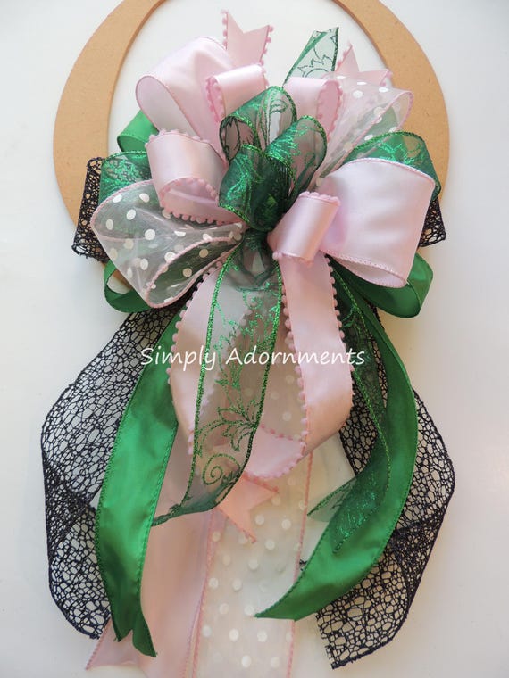 Pink Green Christmas bow, Wicked themed Decor, Tree Topper Bow, Xmas Wreath accent, Birthday gift
