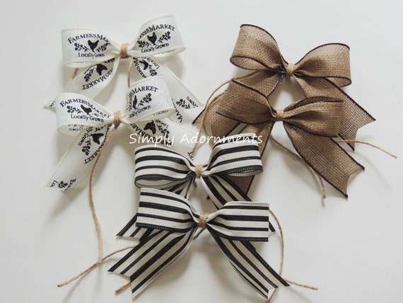 Mini Farmhouse Bows set, Set of 2 farmhouse Bows, Ornament Farmhouse Christmas tree Bows, Farmhouse market Gifts Bows, Farmhouse Themed bows