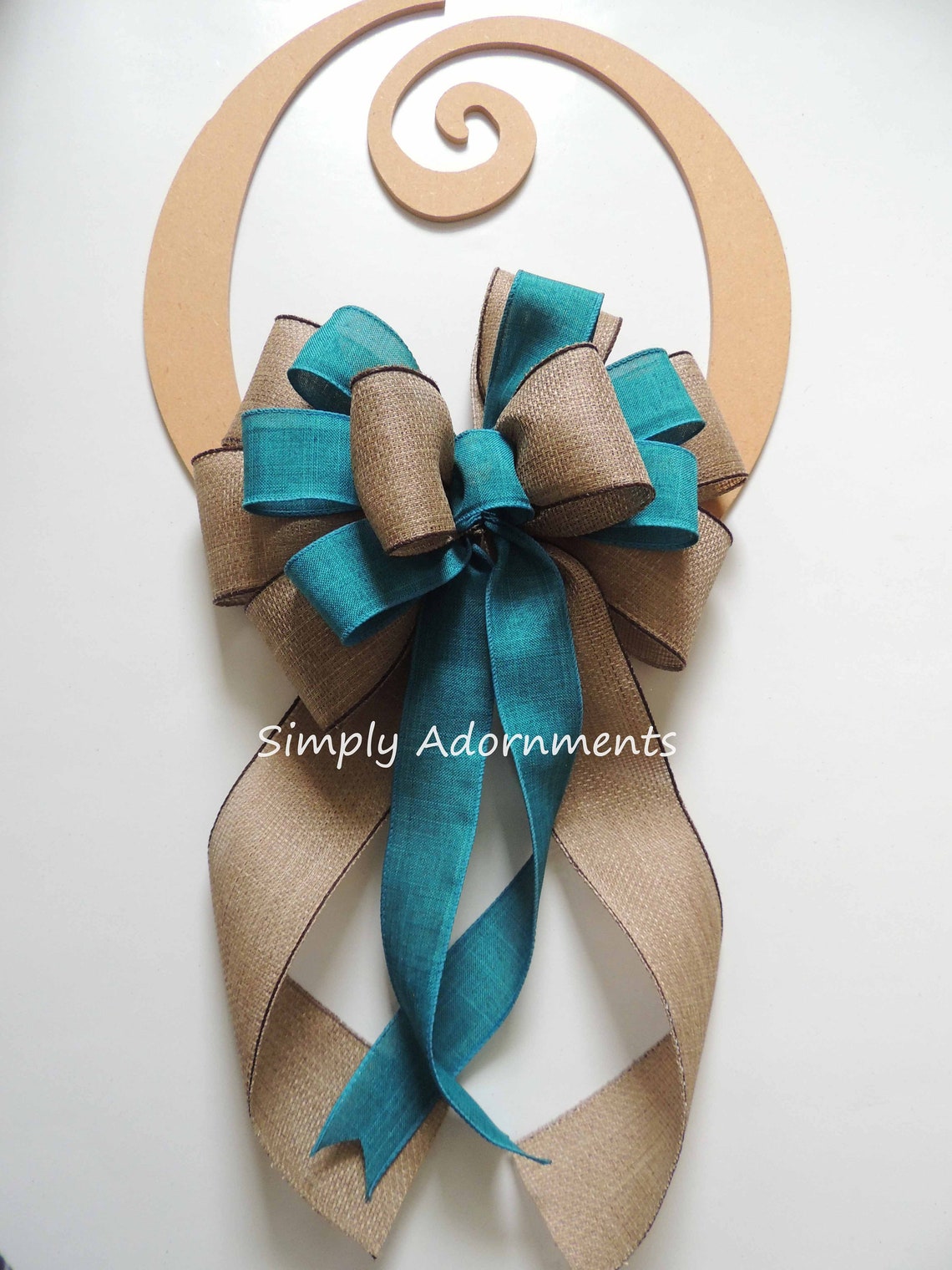 Vintage Teal Burlap Ribbon Bow, Farmhouse Beige Teal Bows, Rustic ...