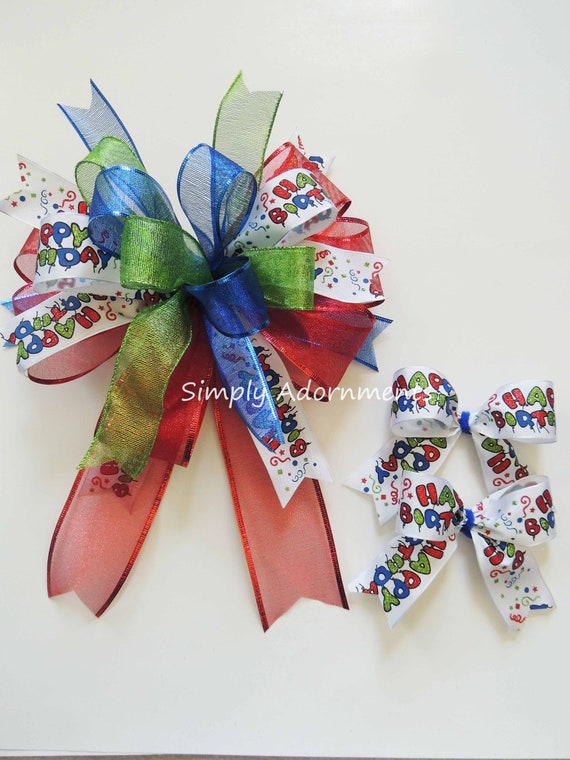 Happy Birthday Gift Bow, Red Blue Yellow Hero Birthday Bow, Superhero Birthday Party Decor. Funky Birthday Gift Bow, Birthday Door bow