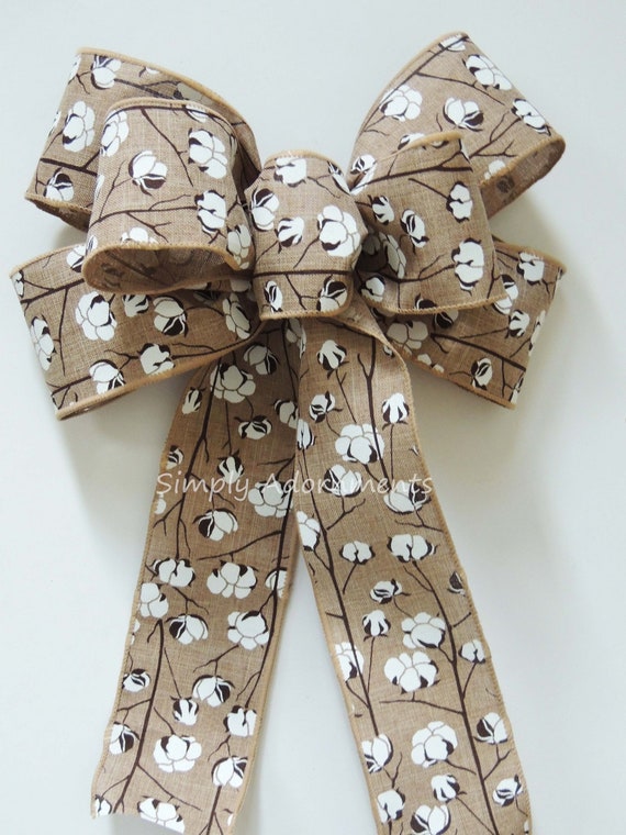 Cotton Boll Bow, Cotton boll Wreath Bows, Rustic Natural Cotton boll Lantern bow, Door hanger Bow Country home Decor, Accent Wreath Bows
