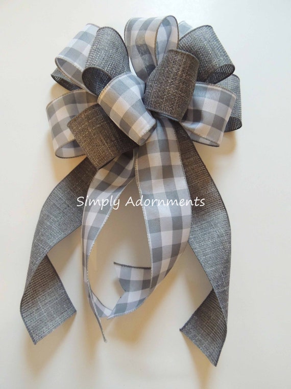 Gray Farmhouse Stripe BOW ONLY, Grey Black farmhouse Bow, Grey Black Wreath bow, Farmhouse sign Bow, Grey Farmhouse Bow, Welcome sign Bow