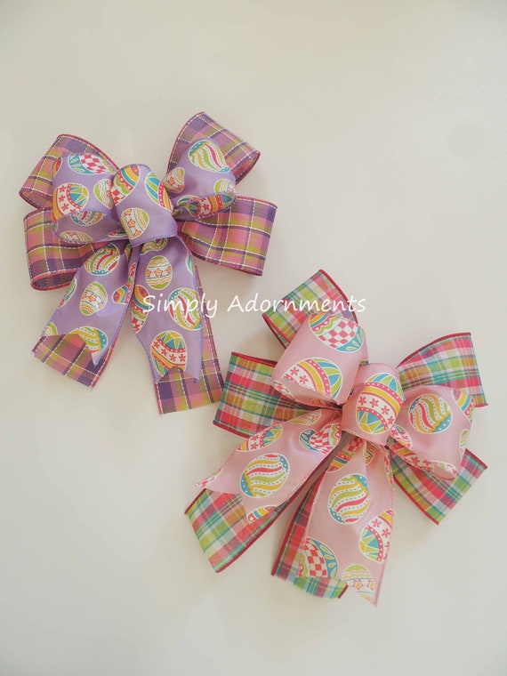 Pink Easter bow, Montana Plaid Pink Easter Eggs bow, Purple Montana Plaid bow, Pink Easter Door Bow, Easter Eggs door bow, Easter basket Bow