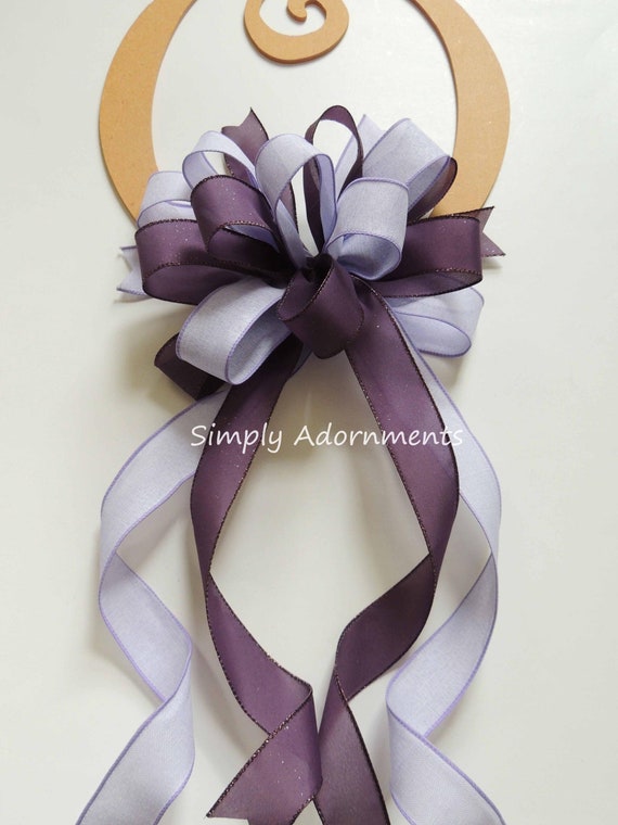 Plum Lavender Bow, Eggplant Lavender Wedding Bow, Purple Wreath bow, Purple themed Wedding Bow, Purple Pew bow, Lantern Bow, Sign Door Bow