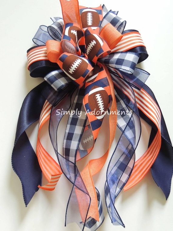 Navy orange Football bow, College Football Bow, Navy Orange Football Door bow, Navy orange Football Team spirit Bow, Football Door sign Bow