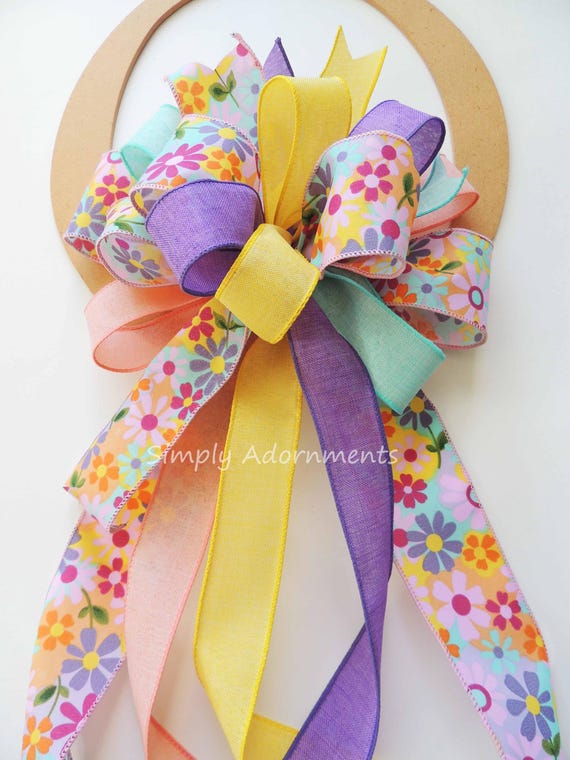 Spring Flowers Wreath bow, Red Pink Floral Bow, Flowers Lantern Bow, Floral wreath bow, Birthday party decor, Flowers Basket Gift bow