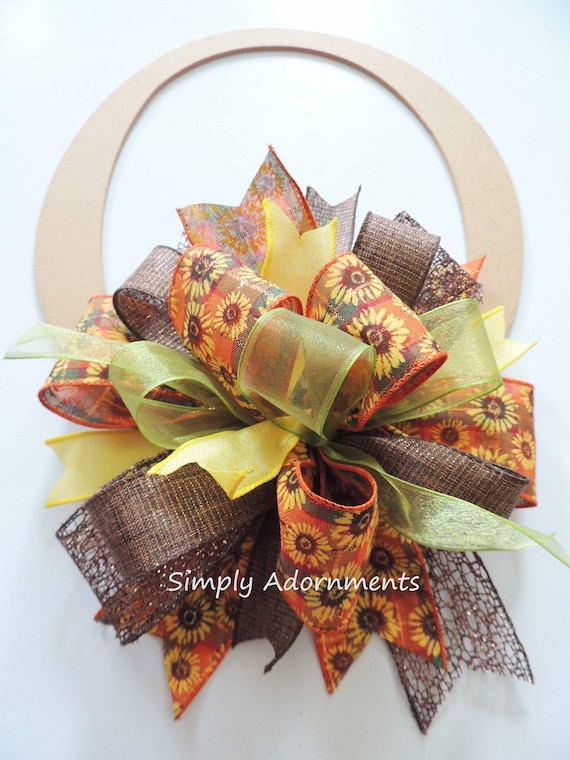 Sunflower Wreath bow, Sunflowers fall bow, Fall Wreath bow, Sunflower door Bow, Sunflower Lantern bow, Thanksgiving Sunflower sign bow