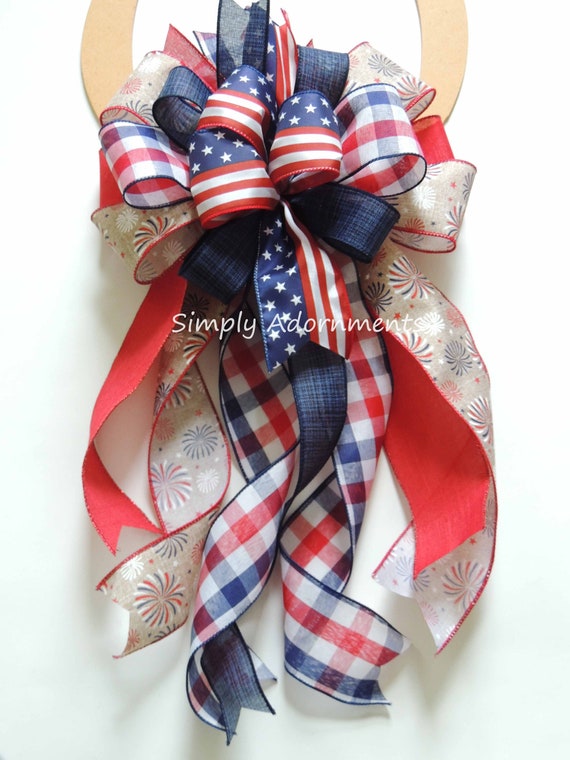 Patriotic Bow, President's day Decor, July 4th Decoration, Patriotic Door Hanger Bow, Patriotic Wreath Bow, Patriotic Door Bow, USA door Bow