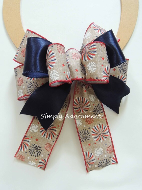 Patriotic bow, Firework wreath bow, Four of July Bow, Fireworks Patriotic Wreath Bow, July 4th door bow, Independence Wreath Bow, gift bow