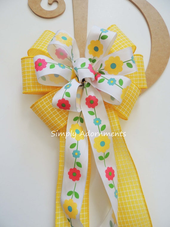 Yellow Orange Spring flower Wreath Bow, Yellow Spring Flower Bow, Yellow flower Wreath Embelishment, Spring flower Birthday Party Decor Bow