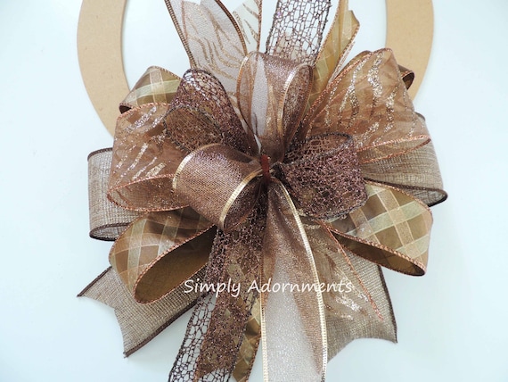 Brown Fall Plaid Bow, Brown Bronze Fall wreath bow, Brown Fall Door Bow, Thanksgiving Wreath Bow, Brown Bronze Fall Plaid Bow, Lantern Bow