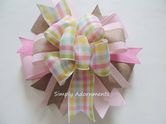 Pastel Multicolored Pink bow, Pastel Easter bow, Spring Plaid Bow, Spring Easter Lantern, Bay shower Bow, Spring Gift bow, Spring wreath bow