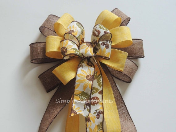 Rustic Sunflower Wreath bow, Brown yellow Fall Wreath bows, Fall sunflowers lantern Bow, Thanksgiving Decorative Bow Fall Wedding Chair bow Il_570xn