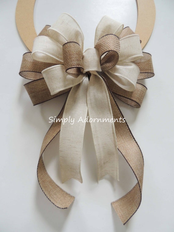 Natural Burlap Rustic Wreath Bow - 2 sizes - Package Perfect Bows