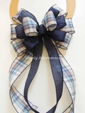 Navy Farmhouse Plaid Bow, Navy Ivory Plaid bow, Deep Blue Ivory Plaid Bow, Navy Christmas Plaid Bow, Blue Christmas door bow, Wreath bow