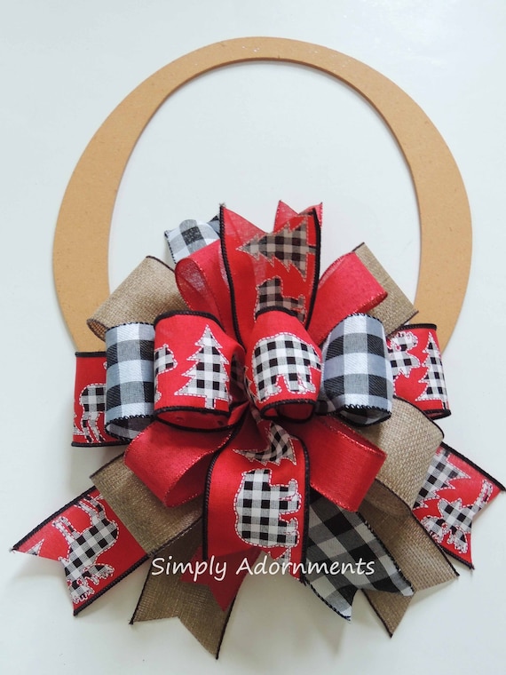 Farmhouse Christmas Tree Bow, Rustic Farmhouse Red Black Check Christmas Bow, Red Black buffalo Check wreath bow Buffalo check Christmas Bow
