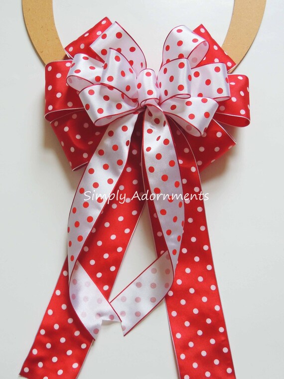 Red White Dots Bow, Red Valentine Bow, Valentine Wreath bow, Polka Dots Birthday Party Decor, Red White Wreath bow, Red Door bow, Gifts Bow