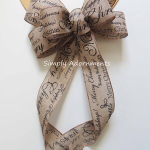 Rustic Burlap Farmhouse Christmas Bow, Christmas Holidays Script Burlap ...
