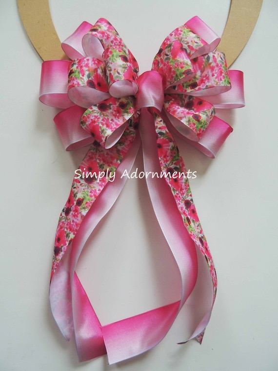 Spring Flower Wreath Bow, Pink Spring accent lantern Bow, Ombre Pink flower summer Wreath bow, Lantern Summer Bow, Pink Birthday gift bow