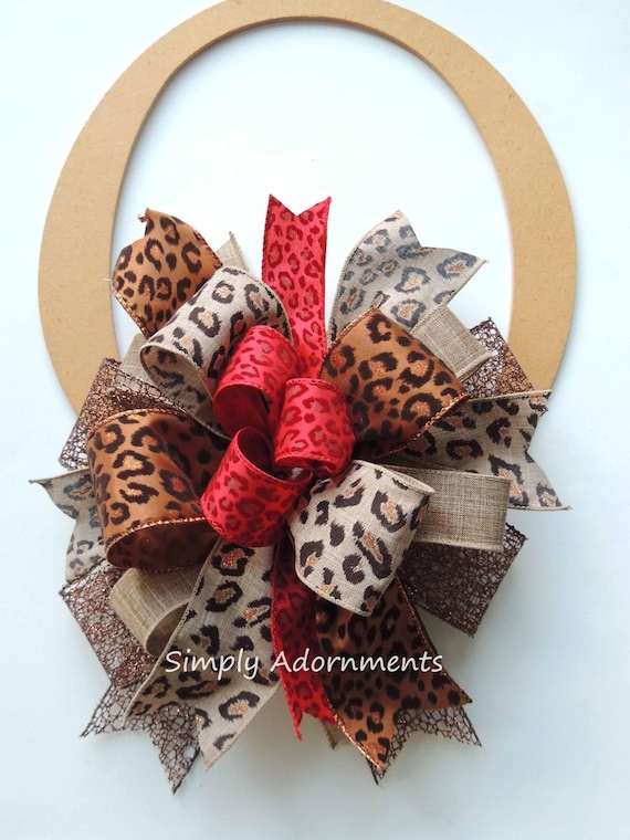 Leopard Birthday bow, Leopard lantern Bow, Brown Bronze Leopard bow, Leopard door Bow, Leopard Christmas Bow, Funky Leopard wreath Bow