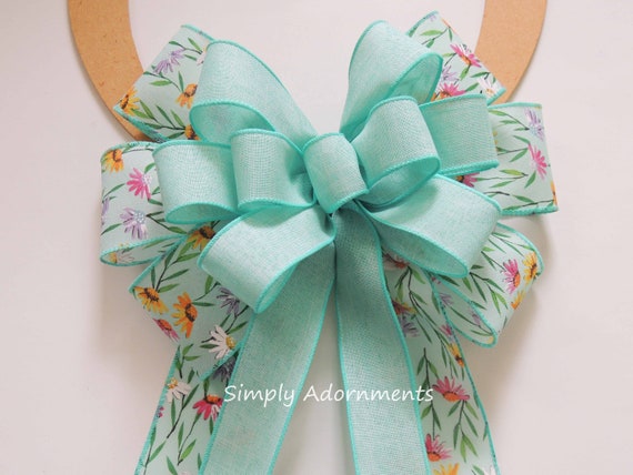 Pastel Easter bow, Spring Flower Bow, Aqua mint Spring wreath bow, spring flowers bow, mint Lantern Bow, Pastel flowers Bow, Gift basket bow
