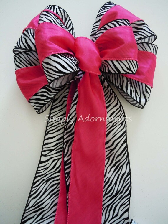 12" Pink Zebra Wreath Bows Hot Pink Zebra Birthday Party Decor Animal theme party decor Safari Theme Birthday Party Decor Pink Zebra Bows