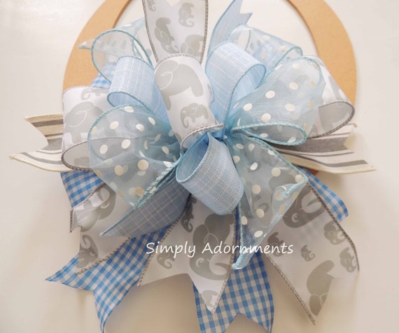 Blue baby shower bow, Elephant Baby shower Bow, Blue Elephant Bow, shower gift Bow, Elephant baby Boy/Girl Shower bow Baby Shower Gift bow