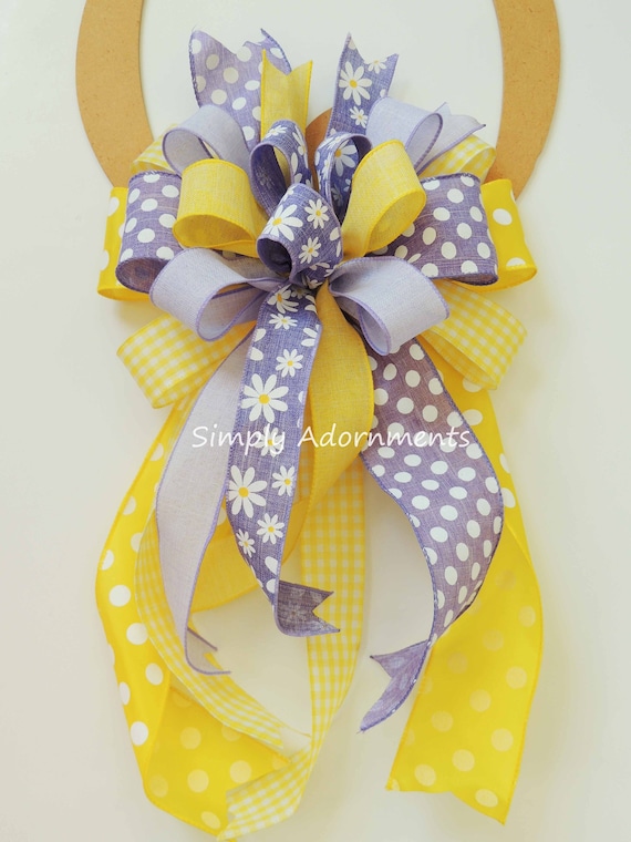 Yellow purple bow, Yellow Lavender daisy bow, Lavender Yellow Party decor, Spring Lavender daisy bow, Summer Daisy Bow, Wreath Bow, Gift Bow