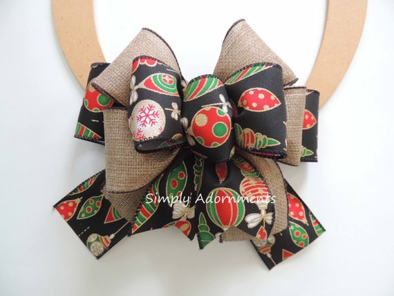 Black Ornaments Bow, Christmas Ornaments Bow, Christmas Ornament Sign Bow, Christmas Wreath Bow, Gift Bow, Ornaments tree bow, Lantern bow