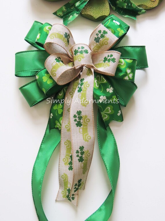 JANOU St Patricks Day Party Decorations 11.4x17.7 in Patricks Day Wreath Bow Green Shamrock Bowknot Irish Holiday DIY Crafts Gift Ribbon Bow Ornaments for St