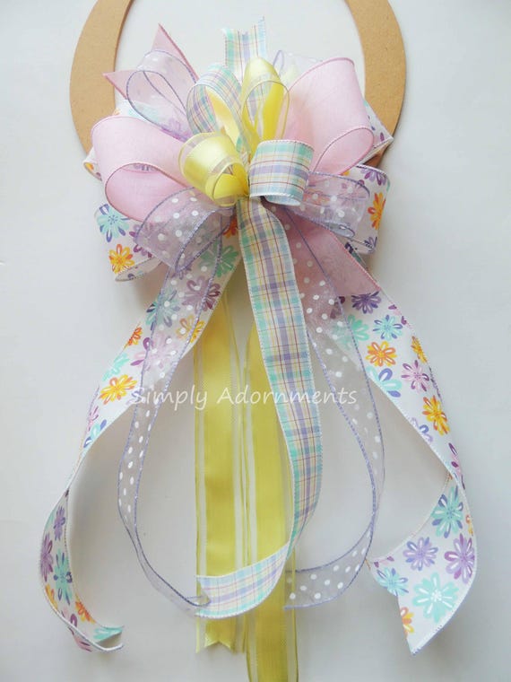 Spring flower Bow, Flower Wreath bow, Pastel flower Lantern bow, Flowers Gift Basket Bow, Spring Bow for Decor, Door hanger Bow, Swag bow