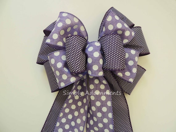 Purple Lavender Wreath Bow, Purple summer Wreath Bow, Purple Lavender White Dots bow, Polka dots Birthday Party decor Purple baby Shower Bow Il_570xn