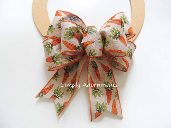 Farmhouse Easter Bow, Carrot Easter Wreath Bow, Rustic Tan Orange Carrot bow, Carrot Door hanger Bow, Carrot farm market Bow, Farm gift bow