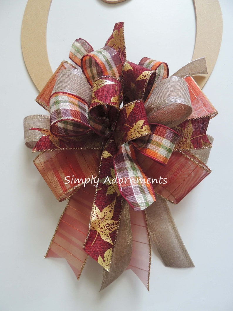 Burgundy Fall Wreath Bow Fall Leaves Farmhouse Bow Fall Etsy
