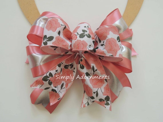 Spring blush Pink door Bow, Dusty Pink roses Bow, Silver Pink flowers for bow, Roses Wreath Bow, Pink sign door bow, Wreath embellishment Il_570xn