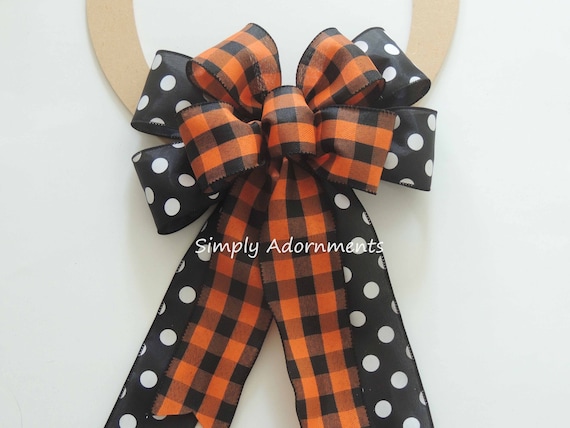 Farmhouse Fall Check Bow, Halloween Farmhouse Check Bow, Sparkle Burlap Fall check Wreath Bows, Rustic Farmhouse Door Bow Halloween Sign Bow