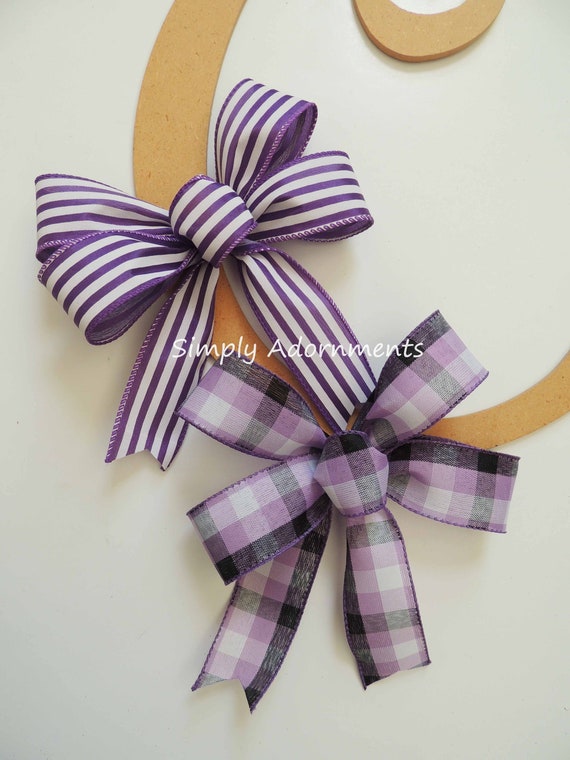 Set of 2 Purple Bows, Purple Ribbon Bows, Cancer Awareness Bows, Mini Purple Bows, Purple check bows, Purple Stripes bows, Purple Gift bows