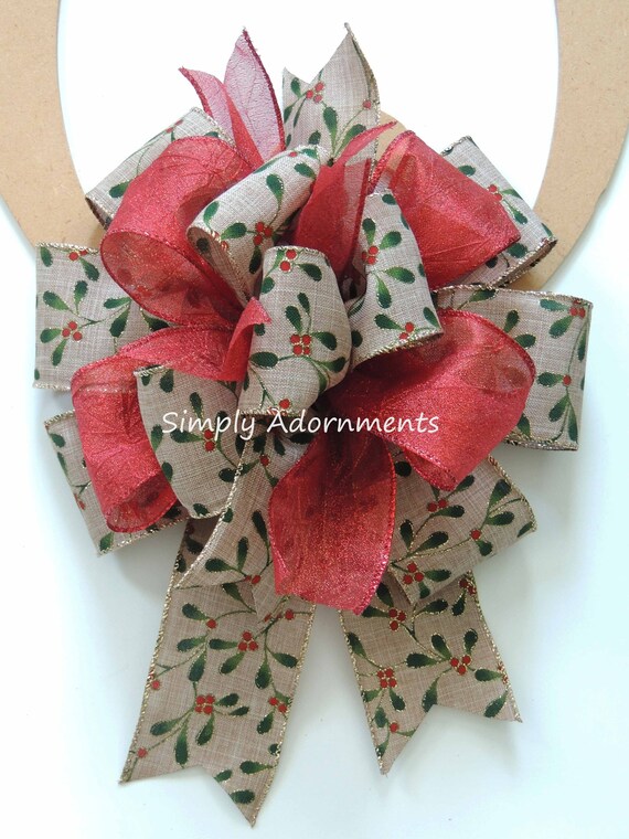 Red Berry Christmas Bow, Whimsical Christmas Wreath bows, Holly Berry Bow, Berry Teardrop Swag Bow, Red Berry Lantern Bow, Gift Package Bow