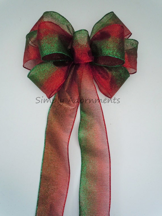 Rustic Red Green Ombre Bow Red Kelly Christmas Bow Red green Christmas Wreath Bow Christmas Wedding Pew Bow Red Green Door Hanger Bow